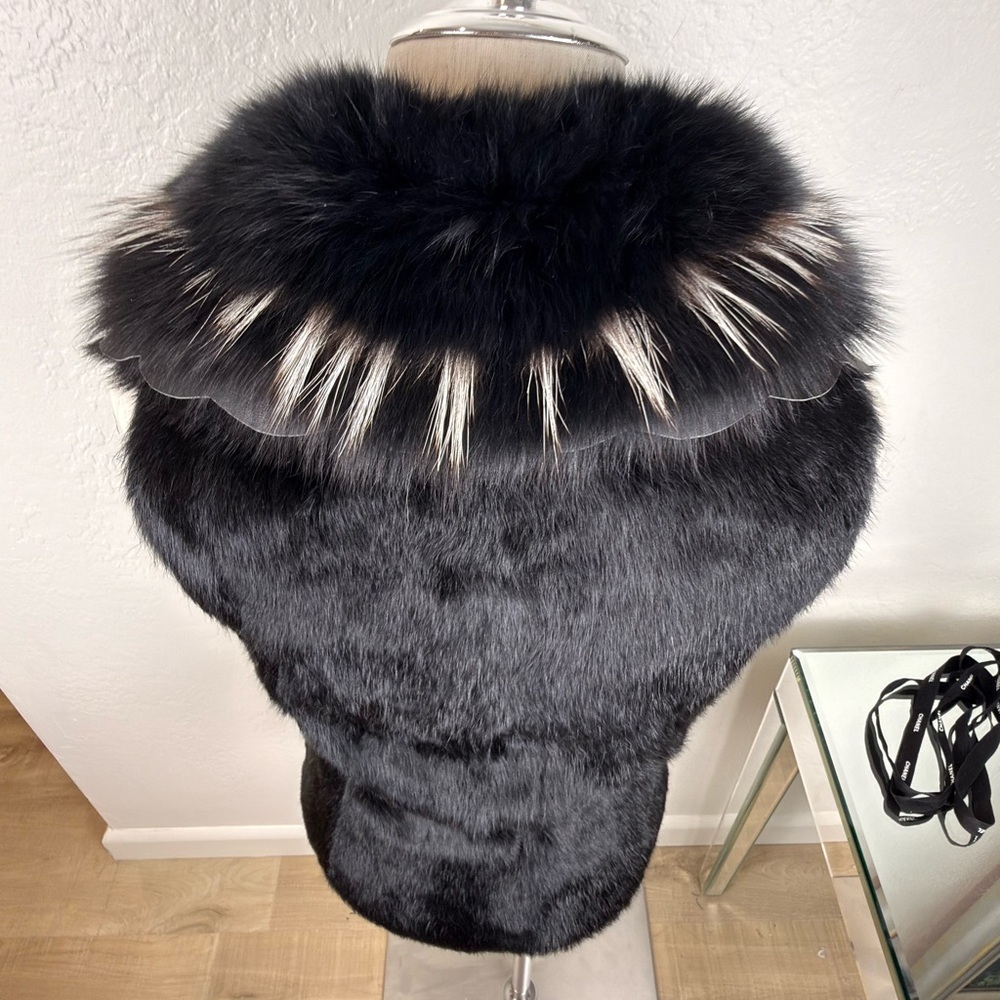 RARE Vintage CACHÉ LUXE Leather &‎ Fur Vest Leopard Rockstar Glam Mob Wife 0